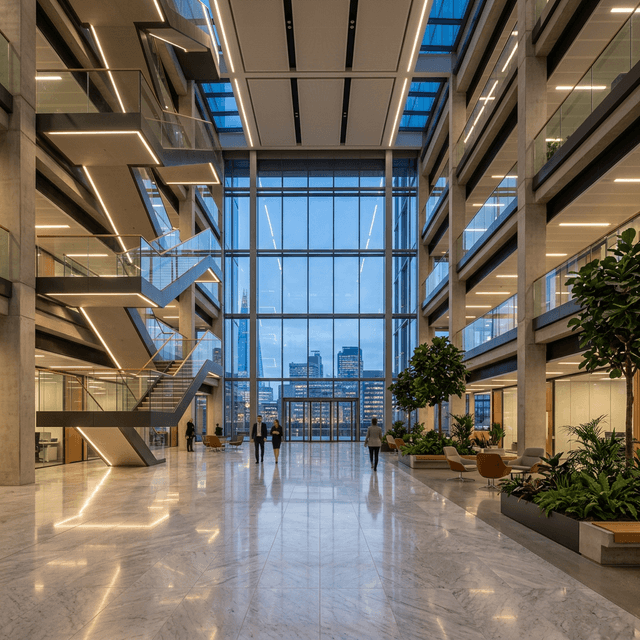 Lobby de edificio residencial limpio, como referencia ambiental de áreas comunes